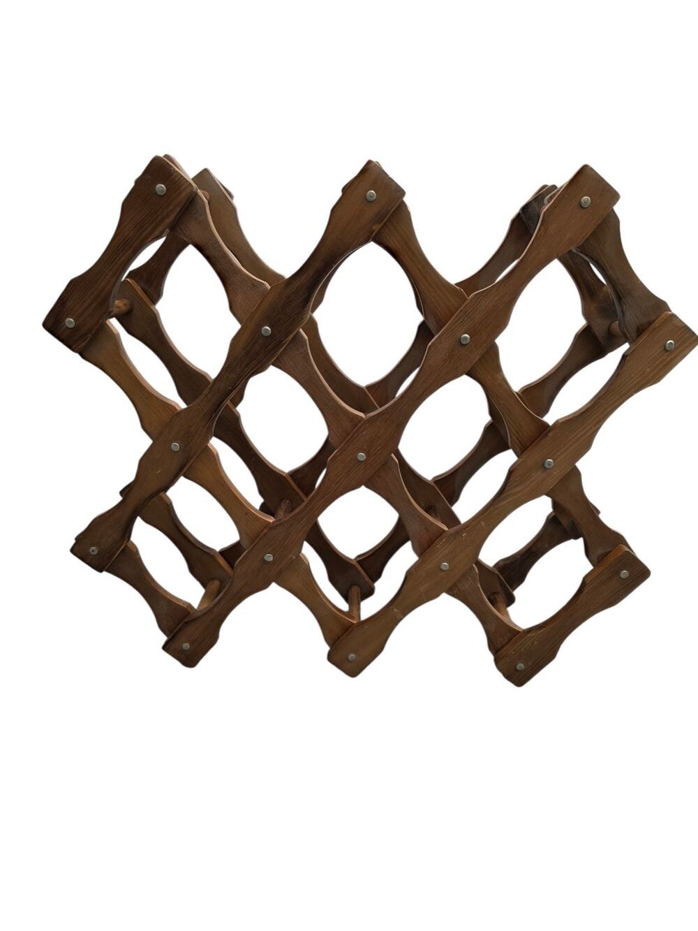Vintage Wood Wine Bottle Rack Accordion Countertop Brown Wooden Holds 8
